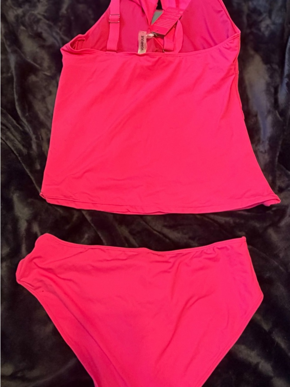 Younique Hot Pink Ruffle V-Neck Tankini Swim Set - Picture 4 of 5